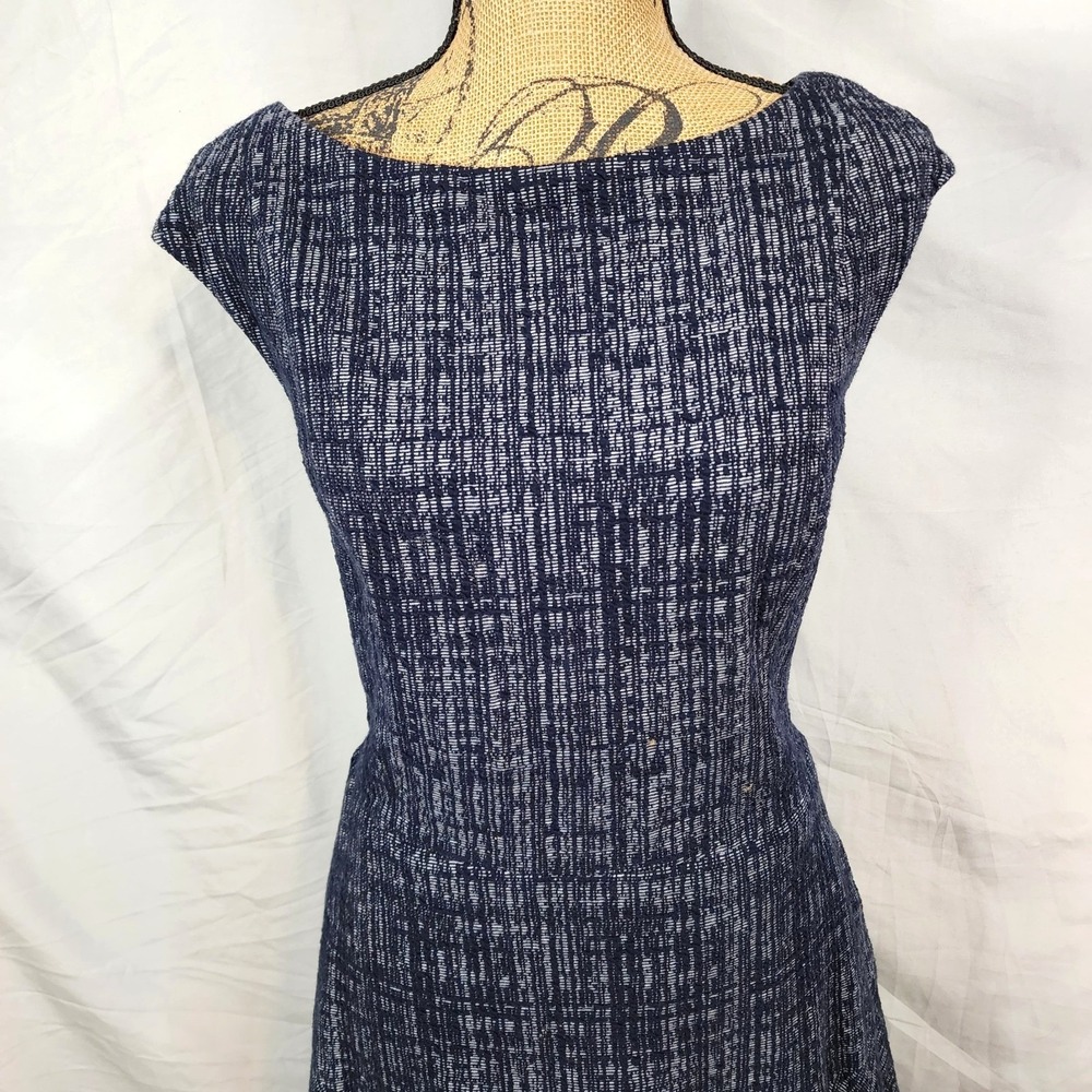 ELIZA‎ J Size 16 Navy Cotton Blend Tweed Rockabilly Drop Waist Flounce Hem Dress - Picture 6 of 11